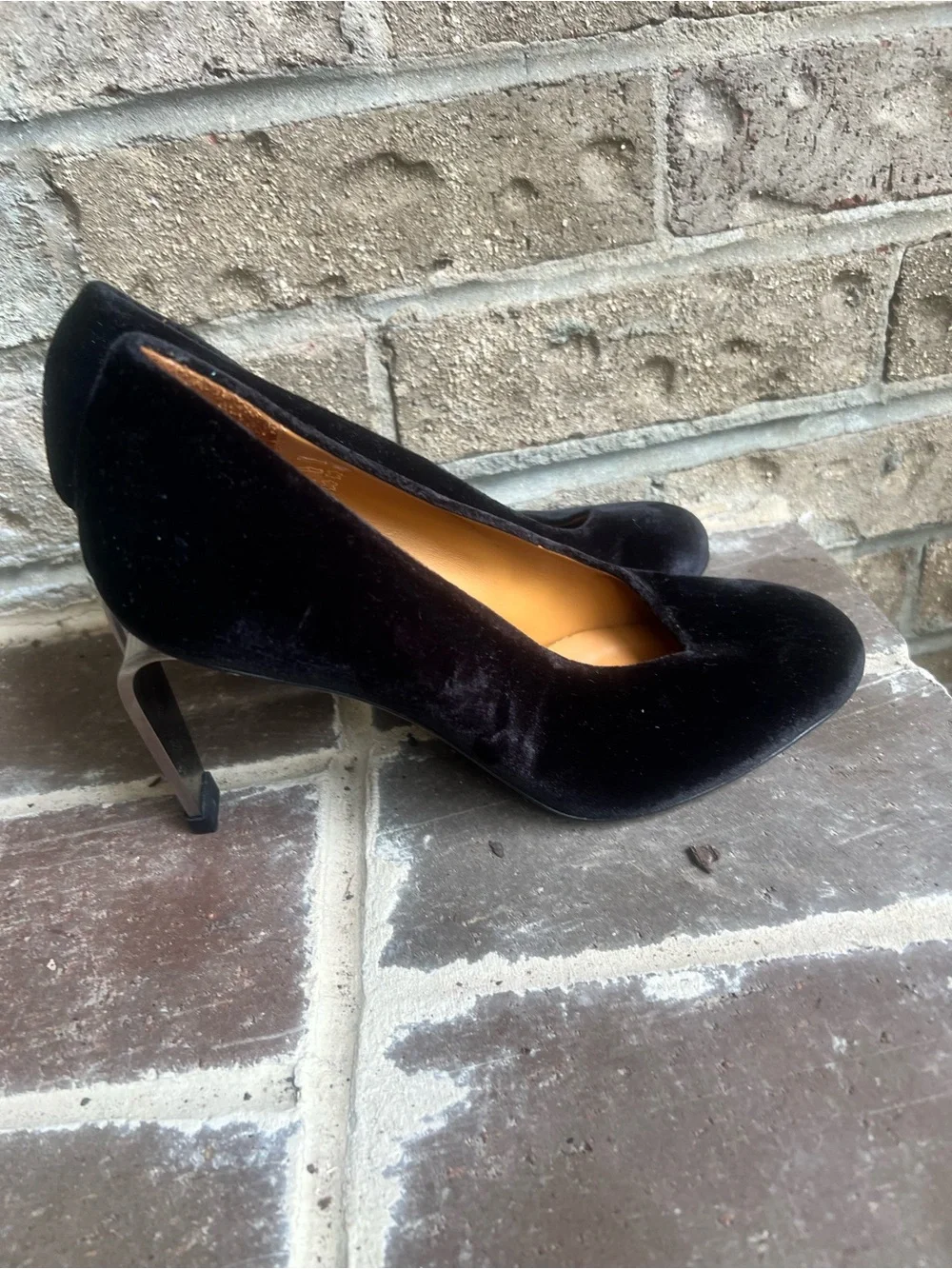 Robert Clergerie Black Velvet Pumps with Sculptural Metallic Heels